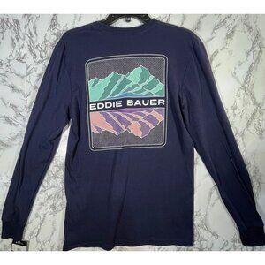 Eddie Bauer Mens Navy Long Sleeve T-Shirt Size S 100% Cotton w graphic
